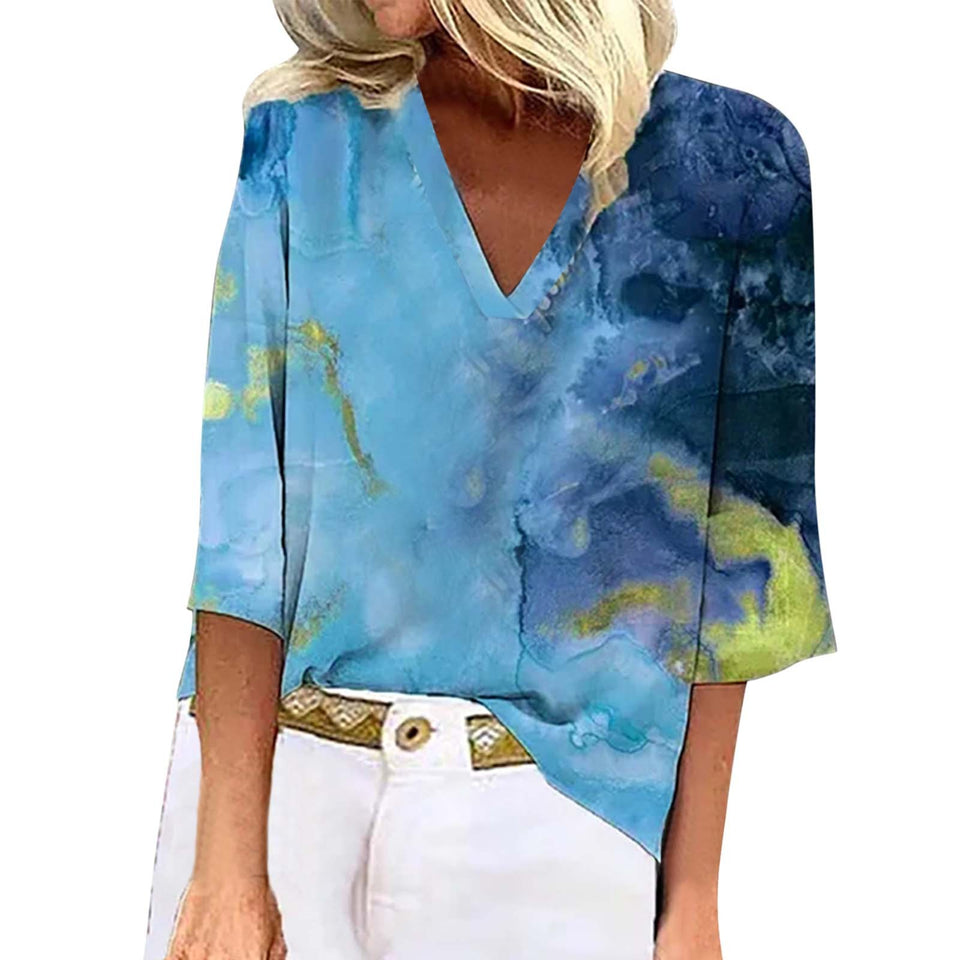 Spring And Summer New Pullover Loose Tie-dye Print T-shirt Top