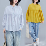 Belly-Covered Top, Stand-Up Collar, Single-Breasted Loose Shirt, Age Reduction