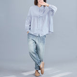 Belly-Covered Top, Stand-Up Collar, Single-Breasted Loose Shirt, Age Reduction