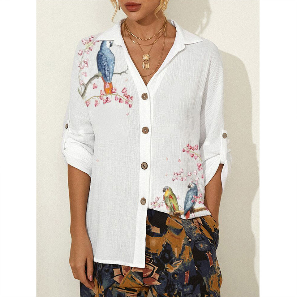 All-match V-neck Digital Printed Shirt