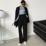 Korean Chic Spring Retro Double-Breasted Design Lapel Loose Casual Long-Sleeved Shirt Women'S Solid Color Top