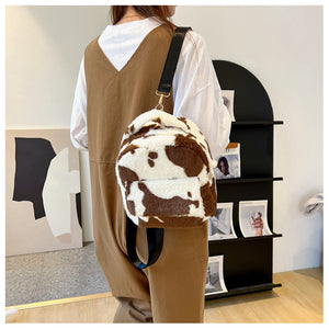 Cute Cows Pattern Furry Backpack Women Small Bags