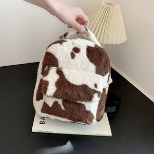 Cute Cows Pattern Furry Backpack Women Small Bags