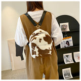 Cute Cows Pattern Furry Backpack Women Small Bags