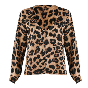 Sexy Long Sleeve Shirt Womens Tops And Blouses Leopard Print Autumn Winter Ladies Blouse V Neck Office Blusas Fashion