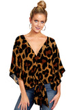 New V Neck Blouse Women Leopard Print Shirts Floral Tie Front Blouses Batwing Summer Oversize Ladies Tops