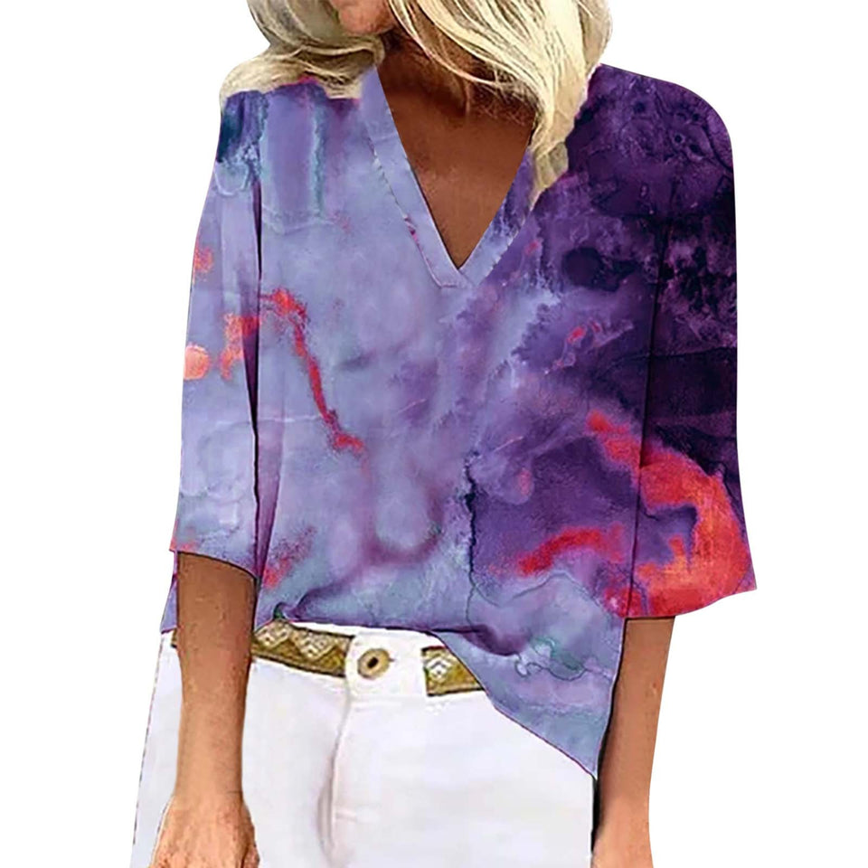 Spring And Summer New Pullover Loose Tie-dye Print T-shirt Top