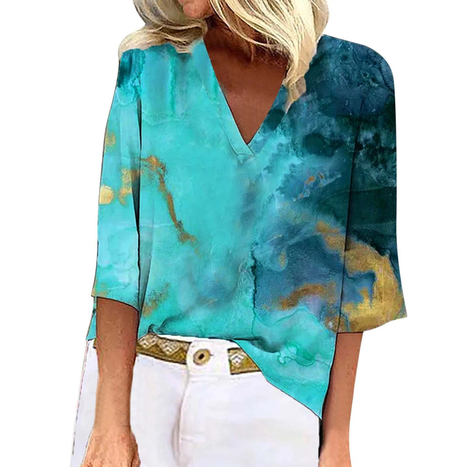 Spring And Summer New Pullover Loose Tie-dye Print T-shirt Top