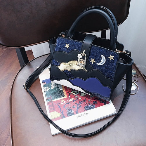 Women Leather Embroidery Handbags Girl Shoulder Bags