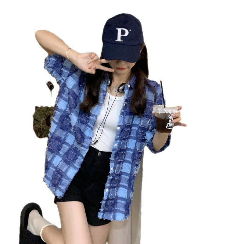 Fashion Small Crowd Tassel Plaid Shirt