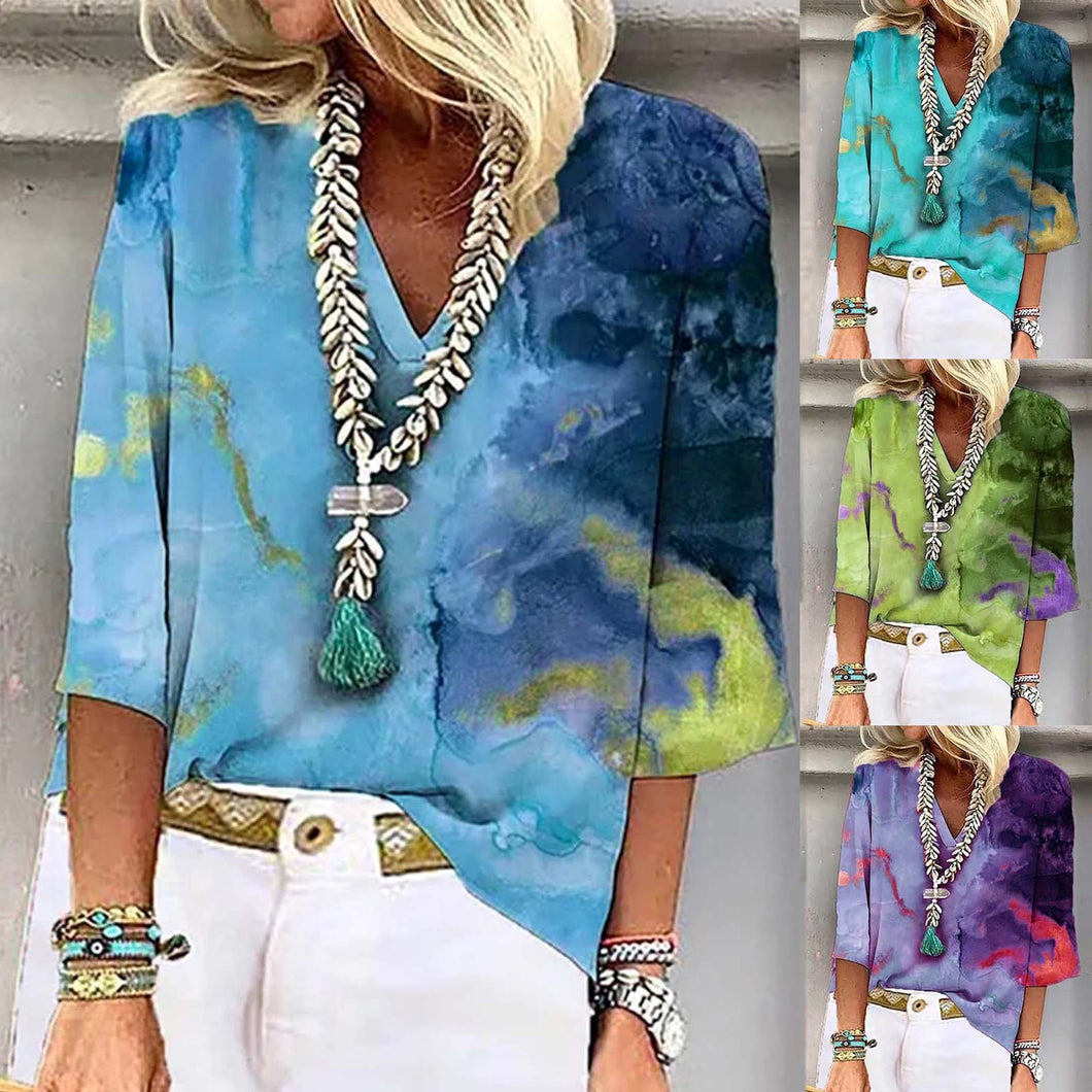 Spring And Summer New Pullover Loose Tie-dye Print T-shirt Top